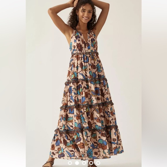 love the label Dresses & Skirts - Anthro Love the label V-neck tiered ruffled maxi dress browns blues floral New S